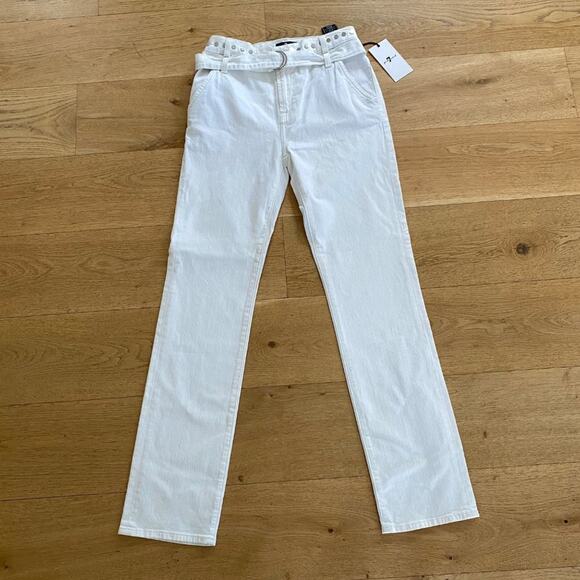 7 For All Mankind - Belted Stud Waist Jeans in White - Picture 1 of 6